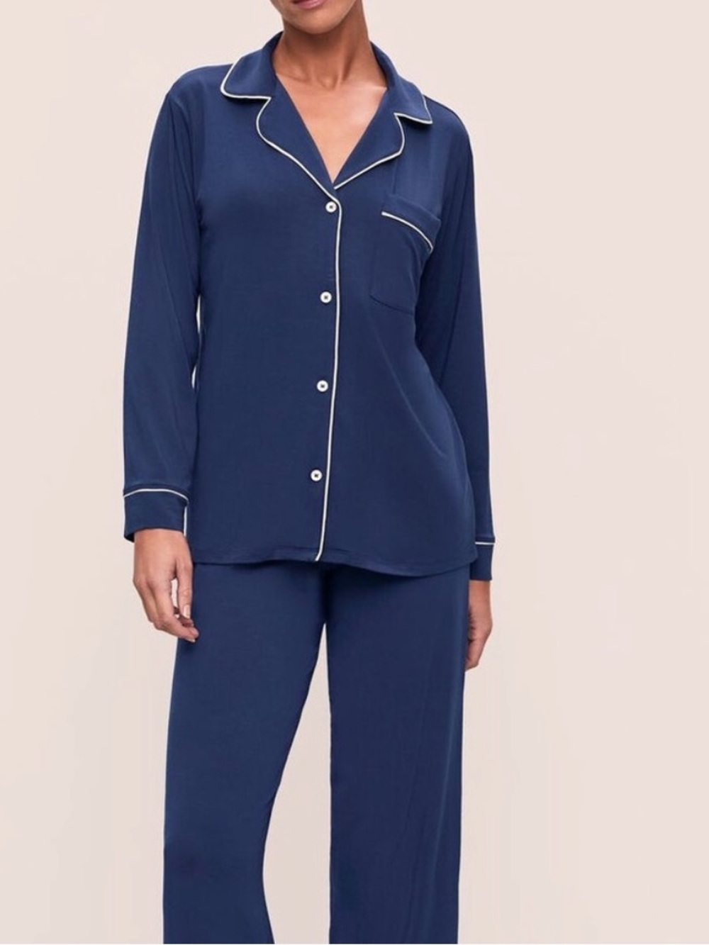 Eberjey Gisele navy blue piped pajamas top